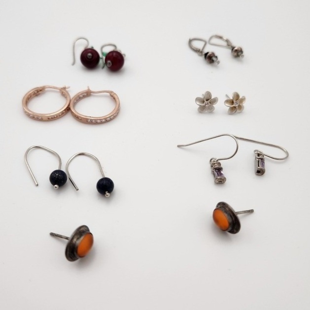 Wearable Sterling Silver 925 Earring, 7 Pairs Hoops Studs Dangles FAS MV 16.45g